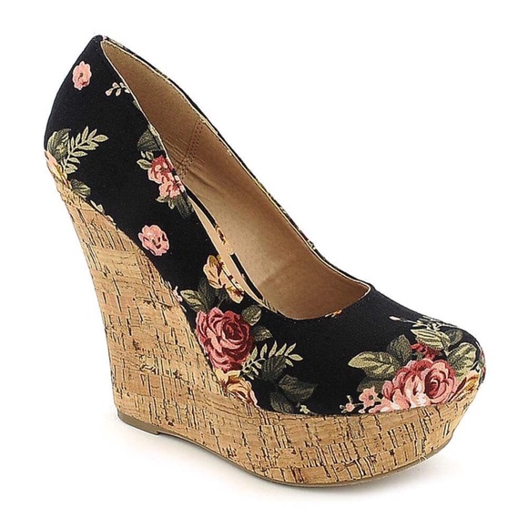 boutique Shoes - meroz black floral cork wedge
